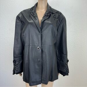 Vintage 9000 Genuine Leather Jacket Floral Beaded  Double Cuff  Women Victorian